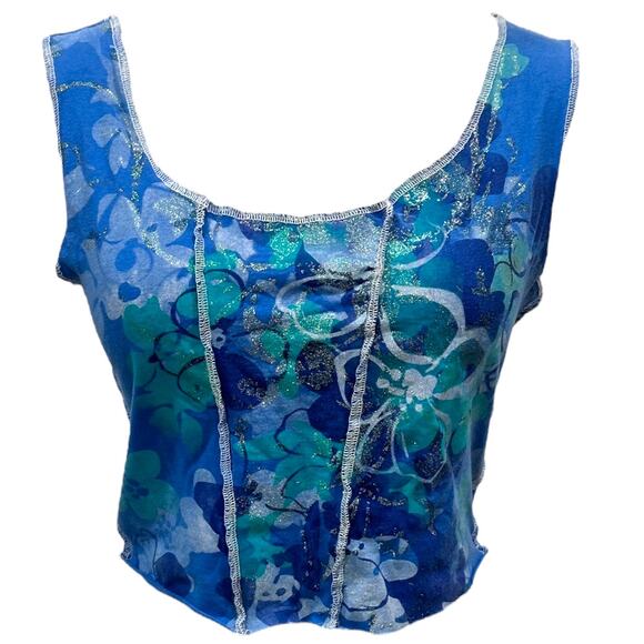 Y2K Upcycled Bohemian Glitter Crop Tank - Picture 1 of 5